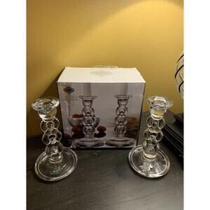 Shannon Crystal by Godinger Blossoms Candle Sticks 7" Tall Set of 2 Holders‎